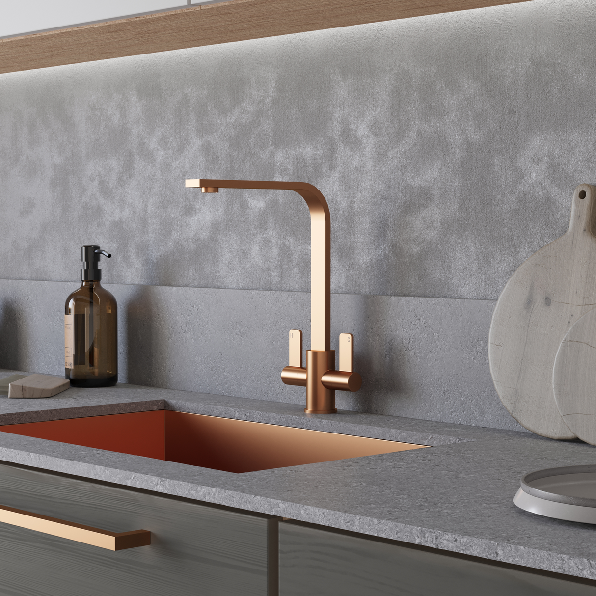 Ellsi Eben Twin Lever Kitchen Mixer Tap BRUSHED COPPER EBE-01-BC LS