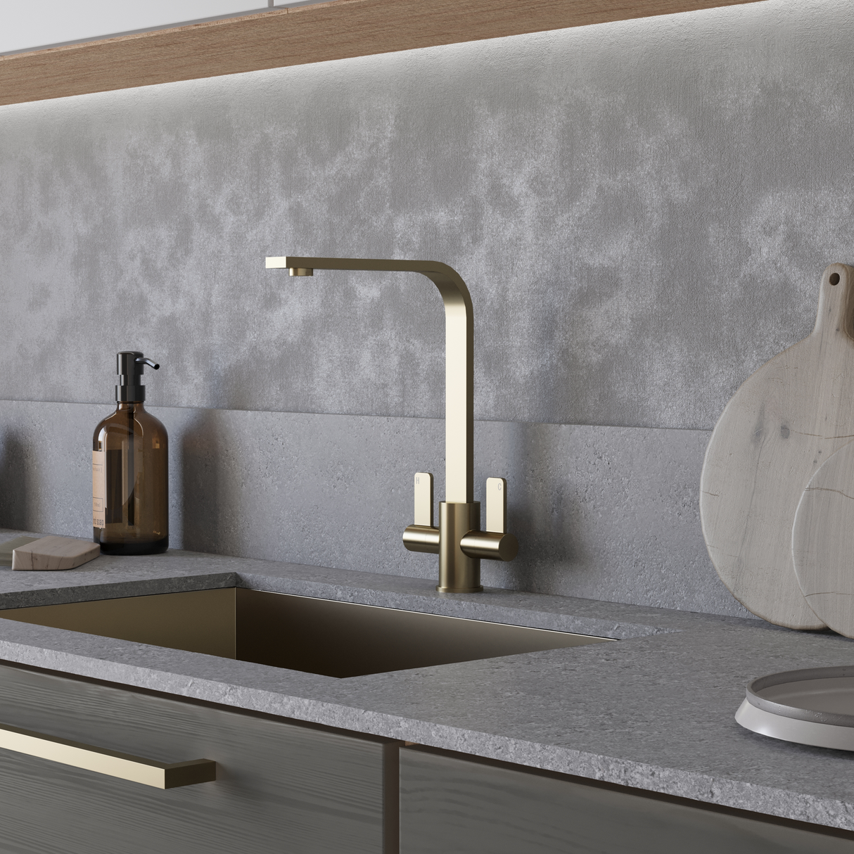 Ellsi Eben Twin Lever Kitchen Mixer Tap BRUSHED STEEL EBE-01-BS LS