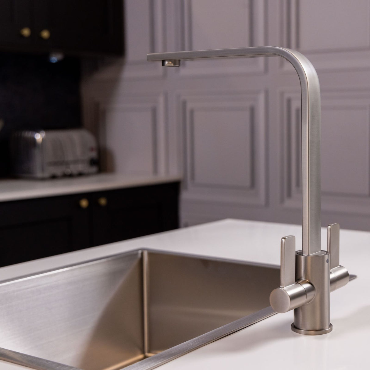 Ellsi Eben Twin Lever Kitchen Mixer Tap BRUSHED STEEL EBE-01-BS LS1