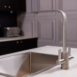 Ellsi Eben Twin Lever Kitchen Mixer Tap BRUSHED STEEL EBE-01-BS LS1