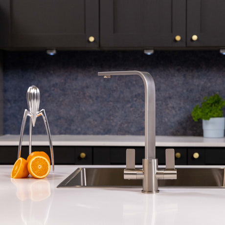 Ellsi Eben Twin Lever Kitchen Mixer Tap BRUSHED STEEL EBE-01-BS LS2