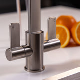 Ellsi Eben Twin Lever Kitchen Mixer Tap BRUSHED STEEL EBE-01-BS LS3
