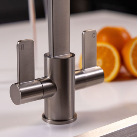 Ellsi Eben Twin Lever Kitchen Mixer Tap BRUSHED STEEL EBE-01-BS LS3