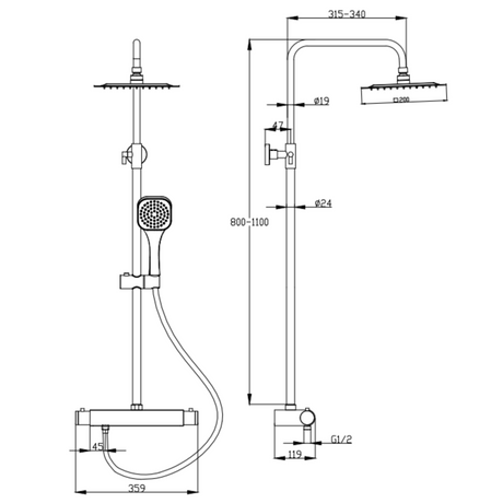 Ellsi Garda 2 Outlet Exposed Cool-Touch Thermostatic Shower Set Chrome SK-03-CH LD
