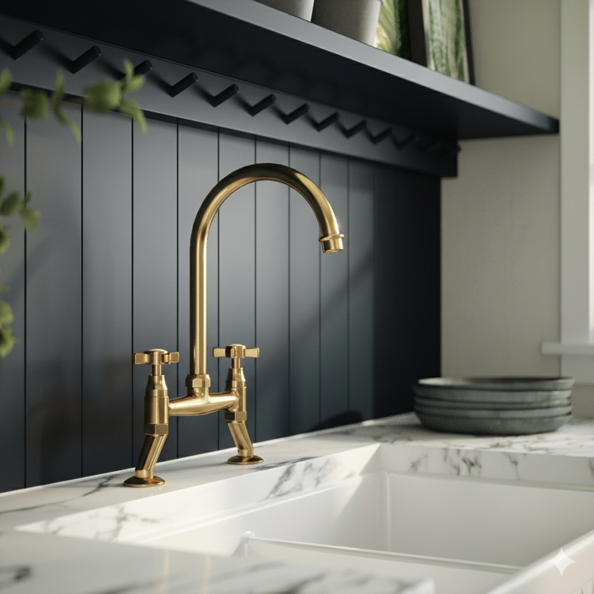 Astini Victoria Twin Crosshead Kitchen Sink Bridge Mixer Tap