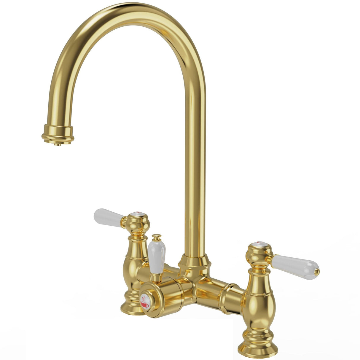 Ellsi Bishop Bridge 3in1 Instant Boiling Water Tap With Boiler & Filter - White Ceramic Levers BRUSHED BRASS HWT-KIT-03-BB