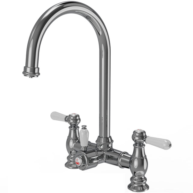 Ellsi Bishop Bridge 3in1 Instant Boiling Water Tap With Boiler & Filter - White Ceramic Levers CHROME HWT-KIT-03-CH