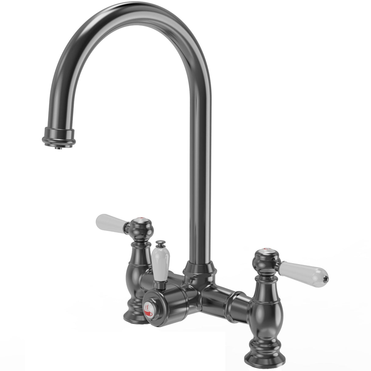 Ellsi Bishop Bridge 3in1 Instant Boiling Water Tap With Boiler & Filter - White Ceramic Levers GUN METAL HWT-KIT-03-GM