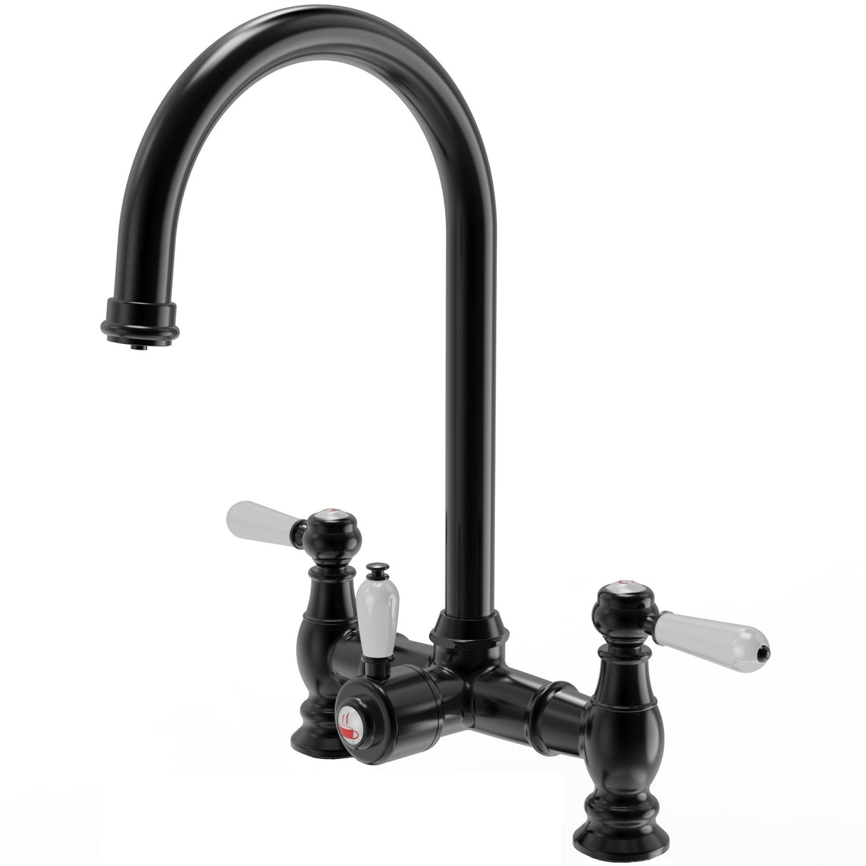 Ellsi Bishop Bridge 3in1 Instant Boiling Water Tap With Boiler & Filter - White Ceramic Levers MATT BLACK HWT-KIT-03-MB