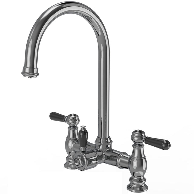 Ellsi Bishop Bridge 3in1 Instant Boiling Water Tap With Boiler & Filter - Black Ceramic Levers CHROME HWT-KIT-04-CH