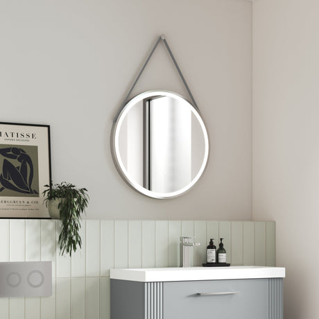 Nuie Salana Round LED Touch Sensor Framed Mirror With Strap H600 x W600mm Chrome LQ713 LS