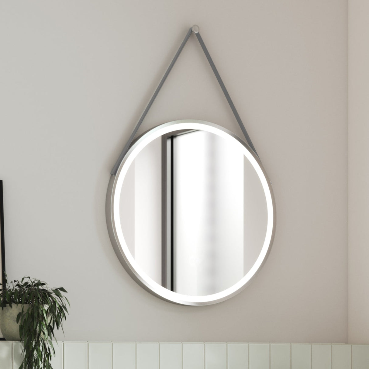Nuie Salana Round LED Touch Sensor Framed Mirror With Strap H800 x W800mm Chrome LQ723 LS