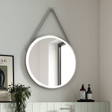 Nuie Salana Round LED Touch Sensor Framed Mirror With Strap H800 x W800mm Chrome LQ723 LS2