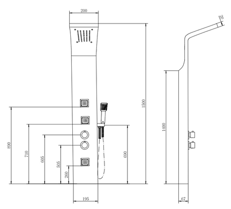 Ellsi Luna Thermostatic Shower Tower Panel LD