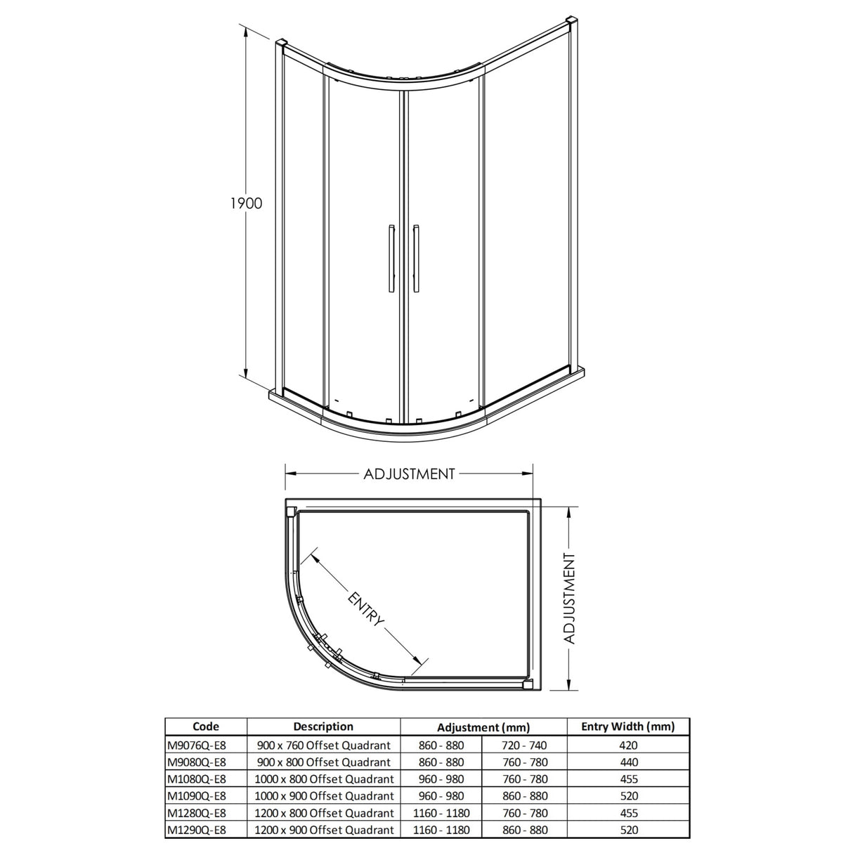 Hudson Reed Apex Offset Quadrant Shower Enclosure, Chrome, 8mm Glass M1080Q-E8 LD