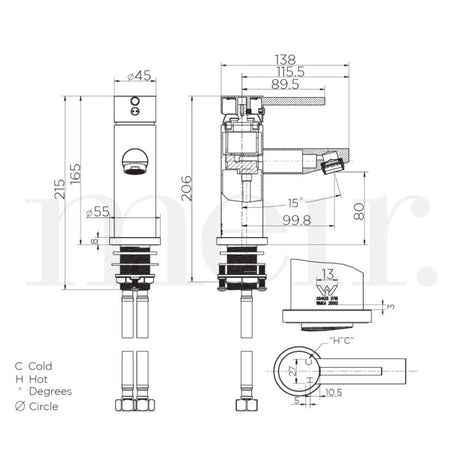 Meir Round Mono Basin Mixer Tap Matt Black MB02 LD