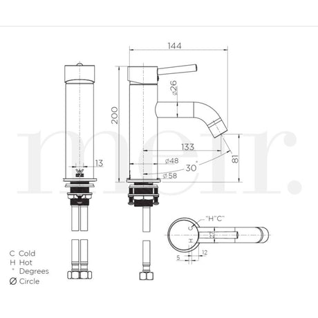 Meir Curved Mono Basin Mixer Tap Matt Black MB03 LD
