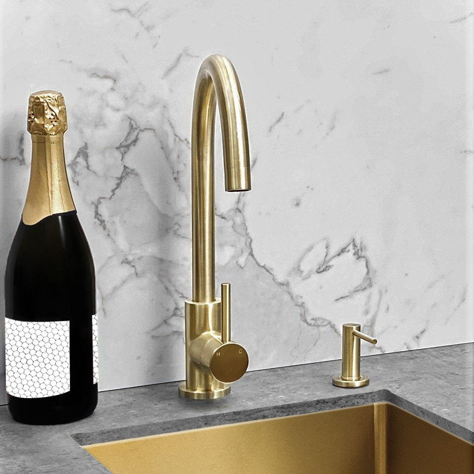 Meir Round Swan Neck Kitchen Mixer Tap Tiger Bronze MK03-PVDBB LS2