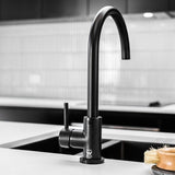 Meir Round Swan Neck Kitchen Mixer Tap Matt Black MK03 LS1