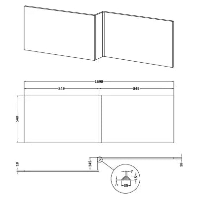 Nuie L-Shaped Shower Bath Front Panel MDF/MFC Satin Grey MOF273 LD
