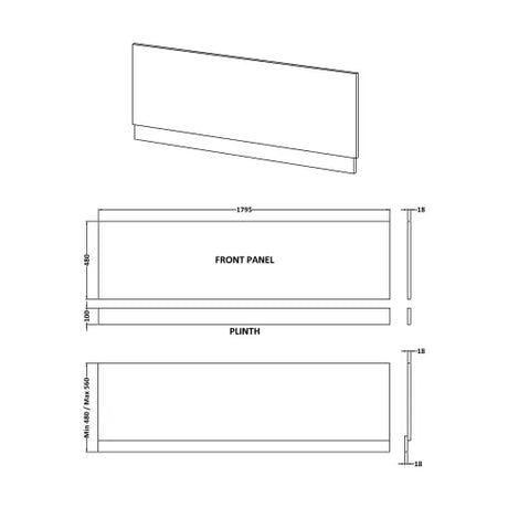 Nuie Standard MDF/MFC Front Bath Panel Coastal Grey MPC2307 LD