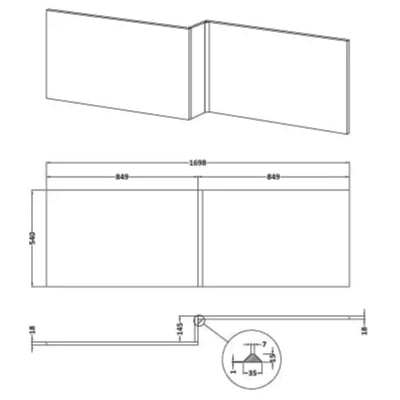 Nuie L-Shaped Shower Bath Front Panel MDF/MFC Coastal Grey MPC2335 LD