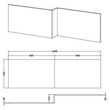 Nuie L-Shaped Shower Bath Front Panel MDF/MFC Charcoal Black MPD635N LD