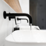 Meir Round Wall Mounted 2-Hole Single Lever Basin Mixer Tap - Matt Black MW03S-SET LS2