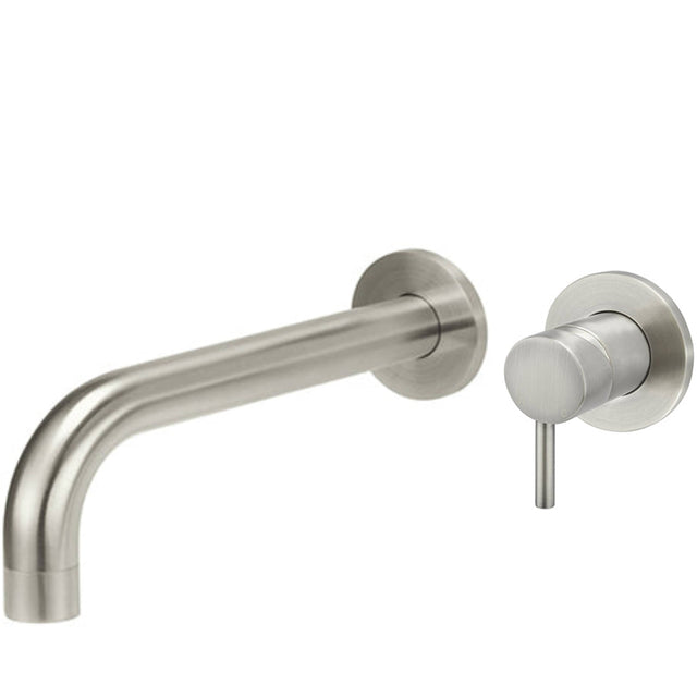 Meir Round Wall Mounted 2-Hole Single Lever Basin Mixer Tap - Brushed Nickel MW03S-SET-PVDBN