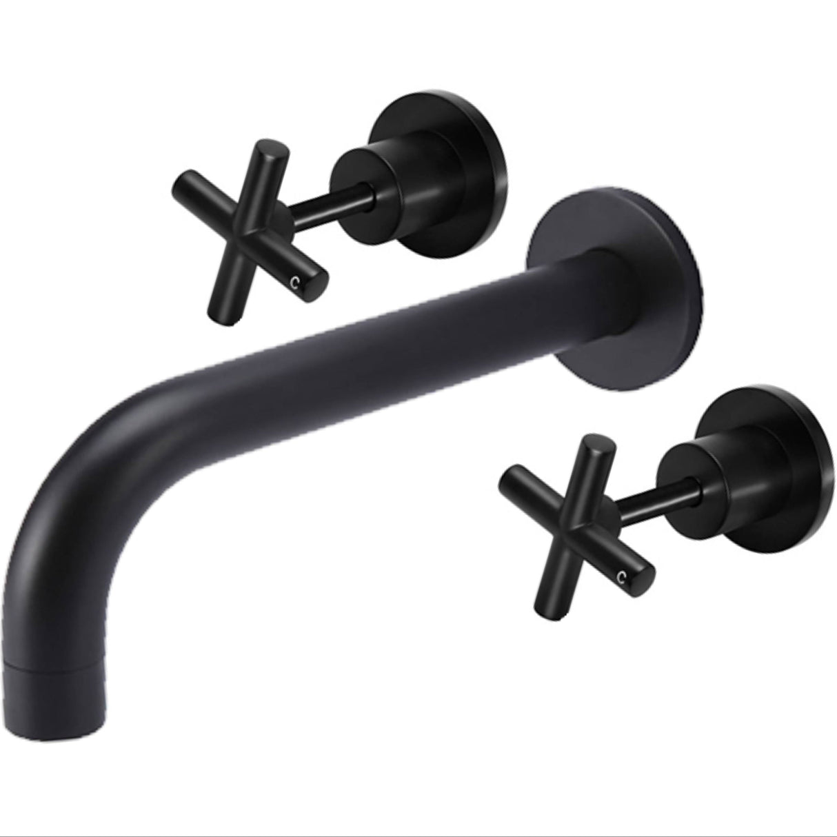 Meir Crosshead Wall Mounted 3-Hole Basin Mixer Tap - Matt Black MW08JL-SET