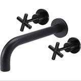Meir Crosshead Wall Mounted 3-Hole Basin Mixer Tap - Matt Black MW08JL-SET