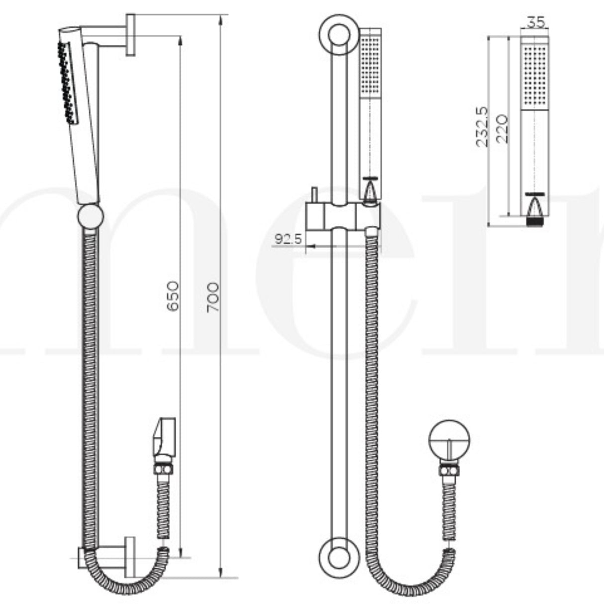Meir Round Sliding Rail Kit With Single Spray Handset & Elbow Outlet Shadow MZ0402-R-PVDGM LD