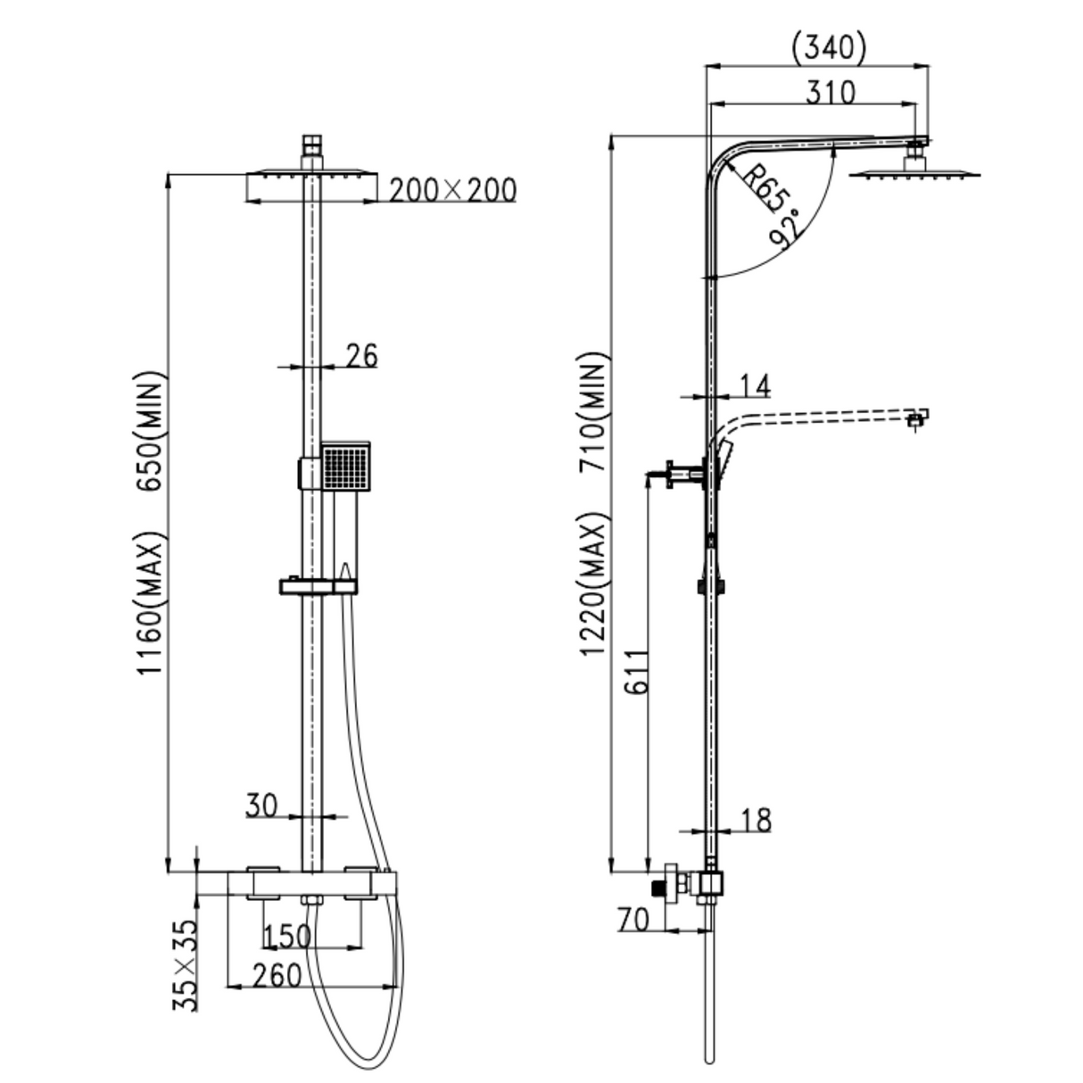 Ellsi Marilia Square 2 Outlet Exposed Thermostatic Shower Set Chrome SK-04-CH LD