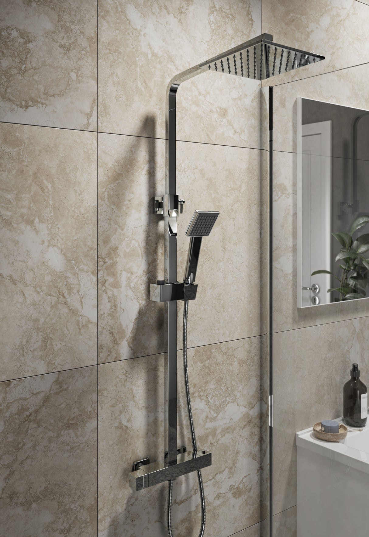 Ellsi Marilia Square 2 Outlet Exposed Thermostatic Shower Set Chrome SK-04-CH LS