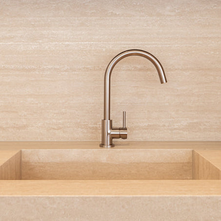Meir Round Swan Neck Kitchen Mixer Tap Champagne MK03-CH LS1