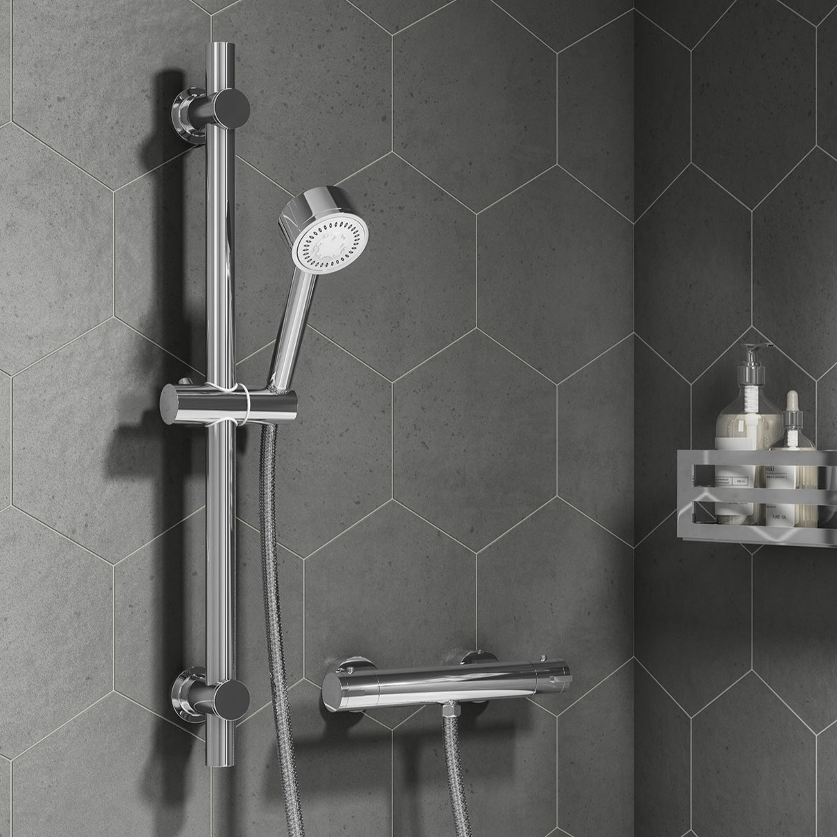 Ellsi Mist Thermostatic Bar Valve & 2-Spray Sliding Rail Shower Set Chrome SK-09-CH LS1