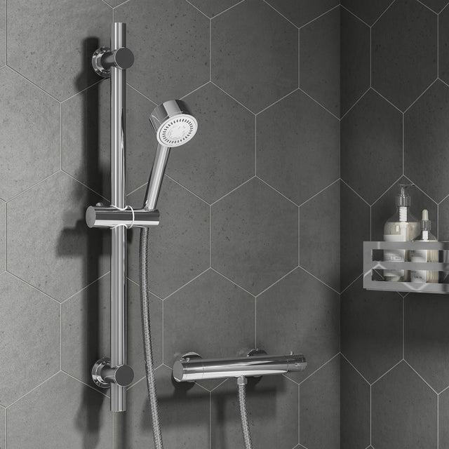 Ellsi Mist Thermostatic Bar Valve & 2-Spray Sliding Rail Shower Set Chrome SK-09-CH LS1