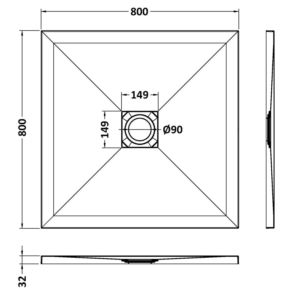 Nuie Slimline Square Shower Tray White Slate NLT61006 LD