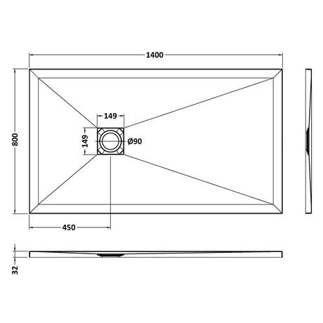 Nuie Slimline Rectangular Shower Tray White Slate NLT61033 LD