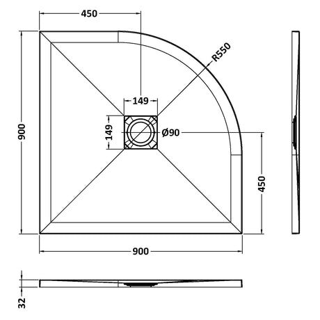 Nuie Slimline Quadrant Shower Tray White Slate NLT61106 LD