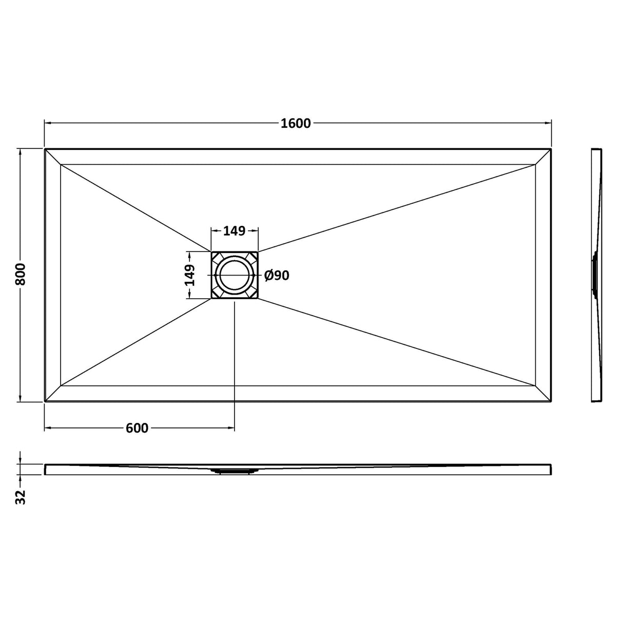 Nuie Slimline Rectangular Shower Tray Black Slate NLT91053 LD