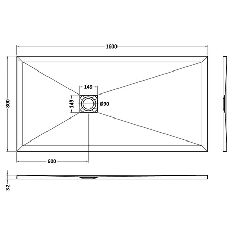Nuie Slimline Rectangular Shower Tray Black Slate NLT91053 LD