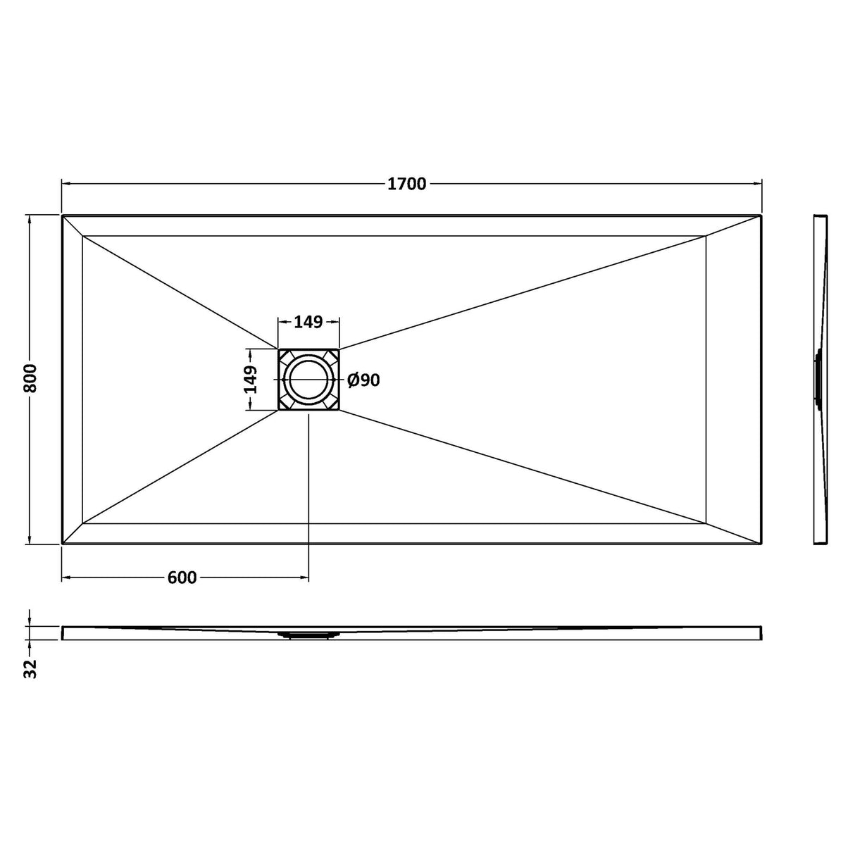 Nuie Slimline Rectangular Shower Tray Black Slate NLT91063 LD