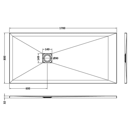 Nuie Slimline Rectangular Shower Tray Black Slate NLT91063 LD