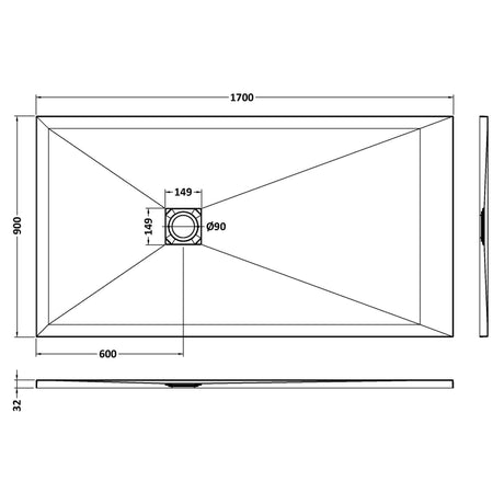Nuie Slimline Rectangular Shower Tray Black Slate NLT91064 LD