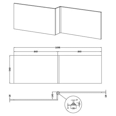 Nuie L-Shaped Shower Bath Front Panel MDF/MFC Gloss White NMP135 LD