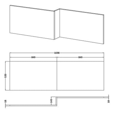 Nuie L-Shaped Shower Bath Front Panel MDF/MFC Gloss Grey OFF973 LD