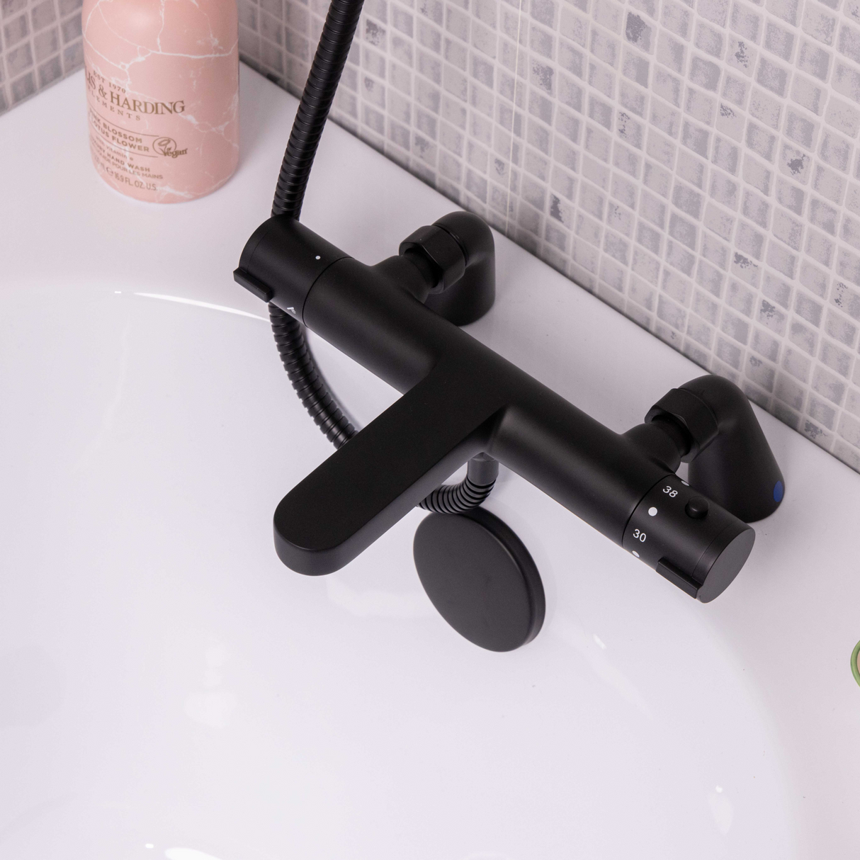Ellsi Orhan Pillar Mounted Thermostatic Bath Shower Mixer Tap MATT BLACK ORH-07-MB LS1