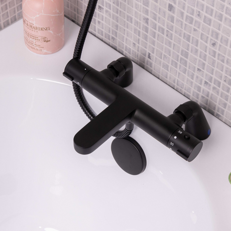 Ellsi Orhan Pillar Mounted Thermostatic Bath Shower Mixer Tap MATT BLACK ORH-07-MB LS1