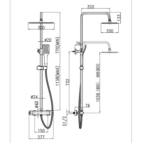 Ellsi Oval 2 Outlet Round Exposed Thermostatic Shower Set & Square Head Chrome SK-02-CH LD